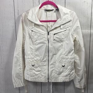 Eddie Bauer White Long Sleeve Sporty Zip Hooded Jacket